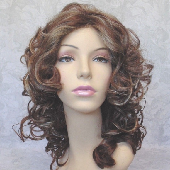 NWT Medium Length Curly Brown Blonde Wig - Picture 3 of 8